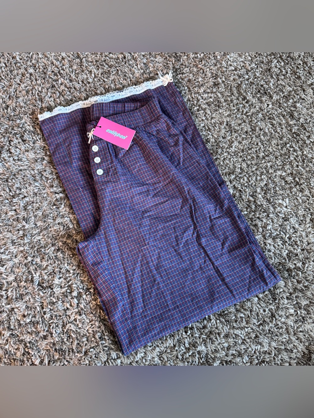 Edikted Dakota Plaid Pants in Navy